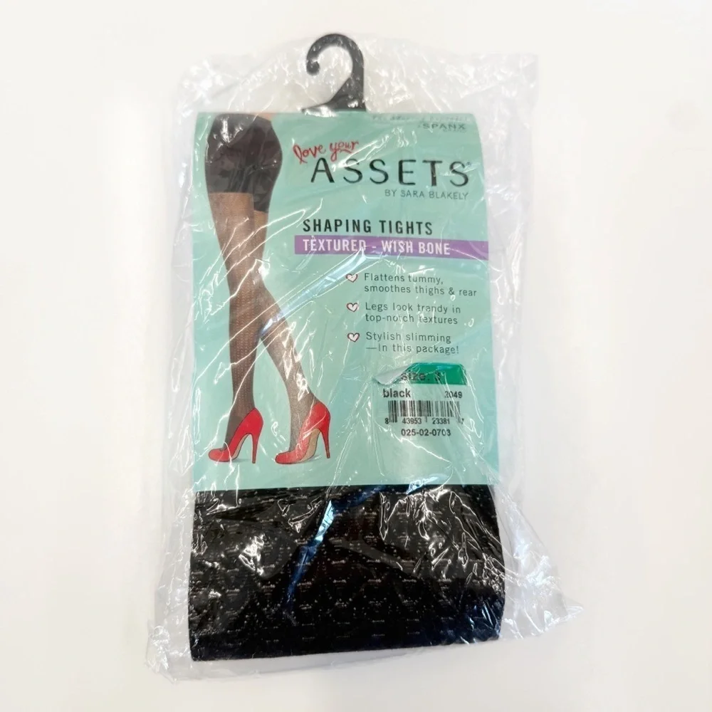 NWT Love Your Assets By Sara Blakely Black Wishbone Shaping Tights, Size 3 (L)